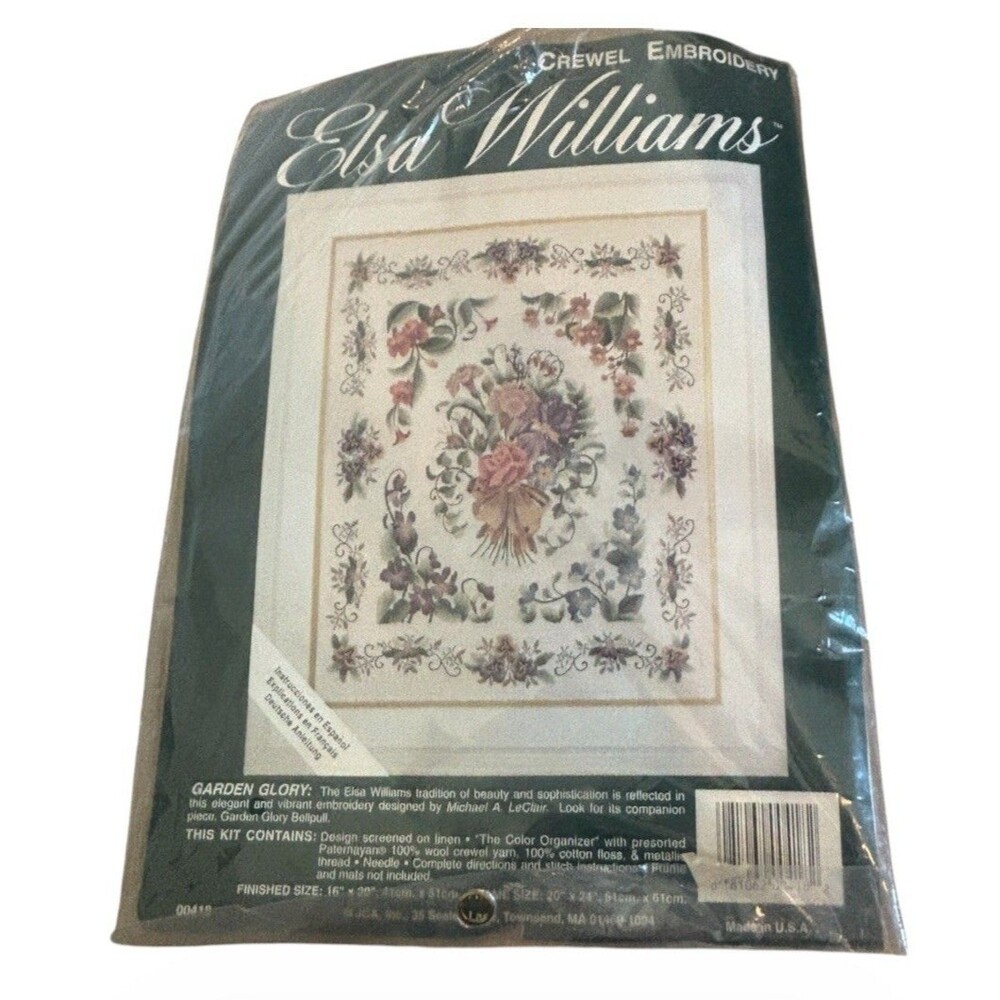 Elsa Williams Crewel Embroidery Kit Garden Glory Vintage Flora 16x20 Linen 00418